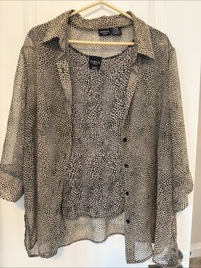 George Beige and Black Printed Button-Down Top with Shell